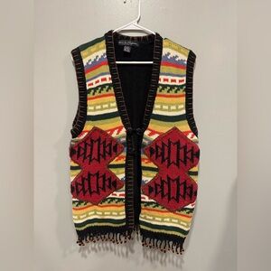 Work In Progress by Gladys Bailey Vintage Aztec Beaded Vest Size Medium